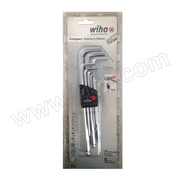 WIHA/威汉 SB369H9系列球头内六角扳手套装 WIHA-02292 塑架+吸塑包装 1.5~10mm 镀铬 9件 1套
