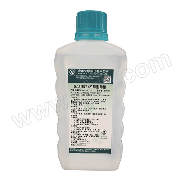 YONGHUA/永华 75%乙醇消毒液 101541104 CAS:64-17-5 规格:消毒液 塑料瓶装 500mL 1瓶
