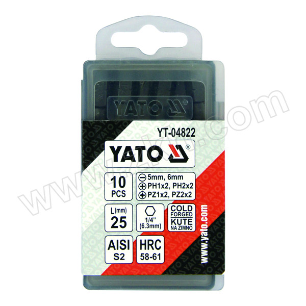YATO/易尔拓 1/4"防滑旋具头组套 YT-04822 10件 5-6mm/PH1-2/PZ1-2 长25mm 1套