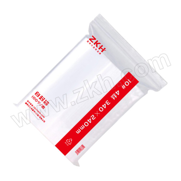 ZKH/震坤行 自封袋 10# 单面4丝 尺寸340×240mm 单面厚度0.04mm 100个 1包