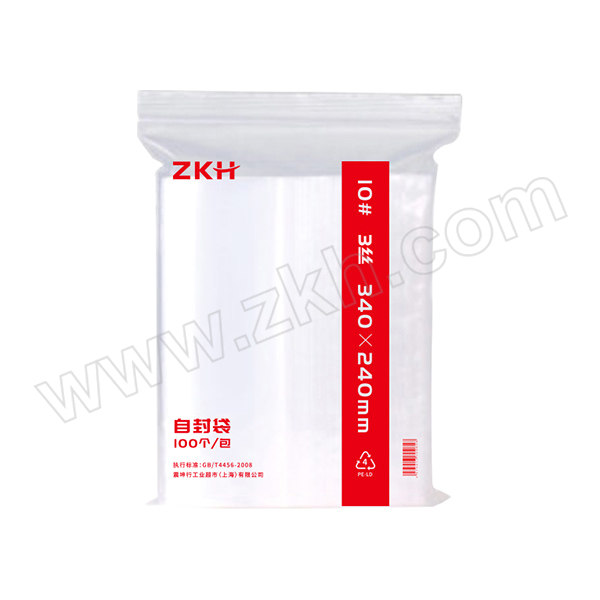 ZKH/震坤行 自封袋 10# 单面3丝 尺寸340×240mm 单面厚度0.03mm 100个 1包