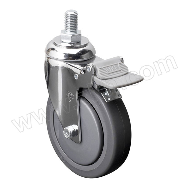 EDL/易得力 镀铬5"丝口刹车聚氨酯PU脚轮 57245H-575-77 载重130kg 插杆规格M16×25mm 安装高度170mm 1只