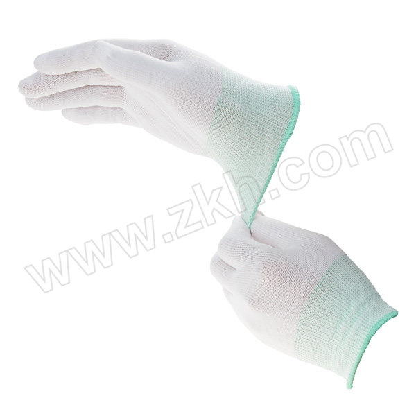 ZKH/震坤行 13针尼龙针织手套 FY0037-M M 本白色 绿边 1双