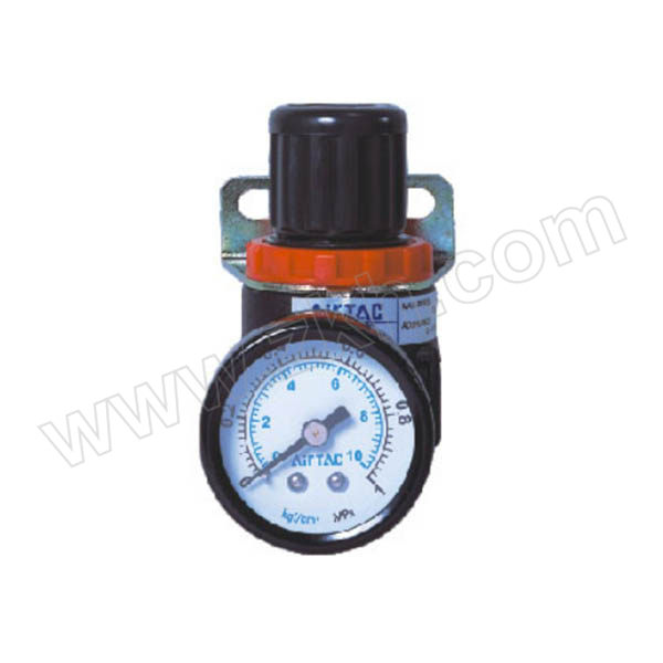 AIRTAC/亚德客 AR系列调压阀 AR20002T 压力范围0.05~0.9MPa 接口NPT1/4 附压力表 附支架 1个