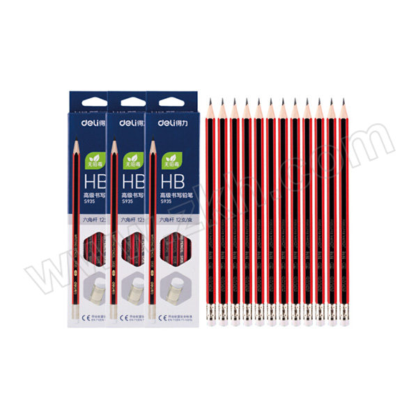 DELI/得力 高级书写铅笔 S935-HB HB 红色 12支 1盒
