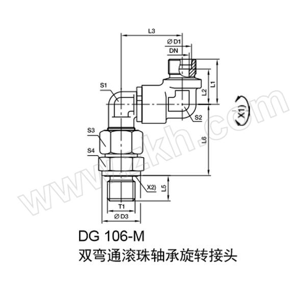 PARKER/派克 DG-106M系列公制外螺纹滚珠轴承旋转接头-含螺母卡套 DG106/20SMCF 1个