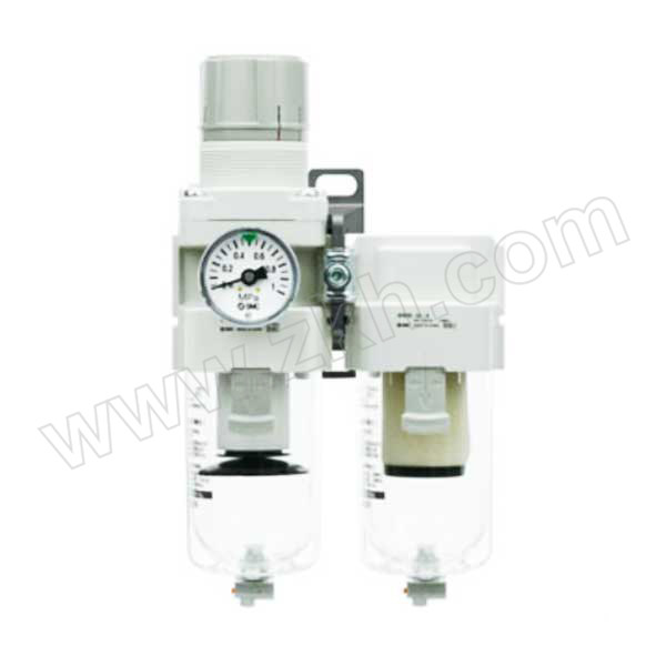 SMC AC系列空气组合二联件 AC30D-03DE-B 过滤精度5μm 压力范围0.05~0.7MPa 接口Rc3/8 自动排水式 附压力表 1个