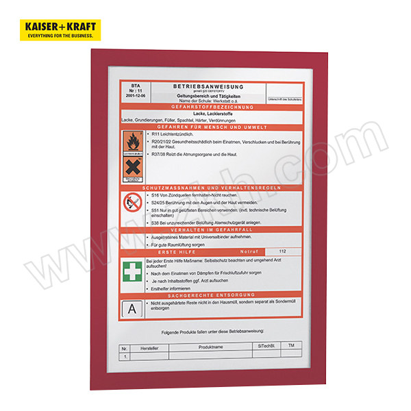 K+K/皇加力 可吸附文件袋 520796 自吸附式 磁性A4用 红色框架 1包
