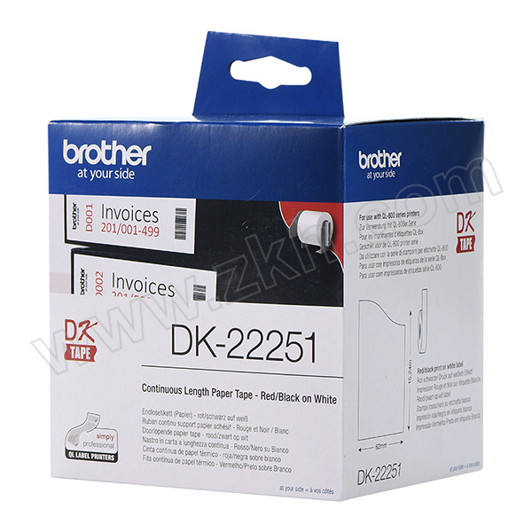 BROTHER/兄弟 热敏连续标签 DK-22251 62mm*15.24m白底/黑红字(纸质) 1卷