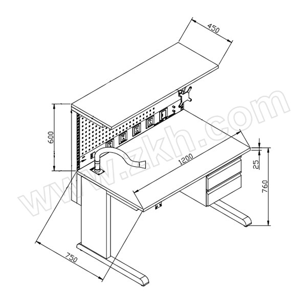 ZKH/震坤行 防静电焊接台 1200*750*760 配吊双抽，桌面配套吸烟管，加装显示器支架 1张