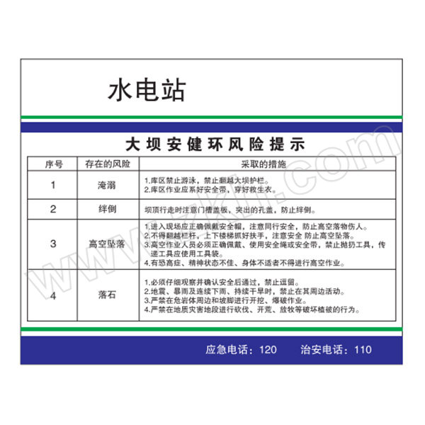 SAFEWARE/安赛瑞 定制标识(大坝安健环) GD132-行业定制 500*400mm 1mm厚铝板 1张