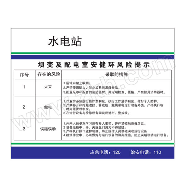 SAFEWARE/安赛瑞 定制标识(坝变及配电室安健环) GD134-行业定制 500*400mm 1mm厚铝板 1张