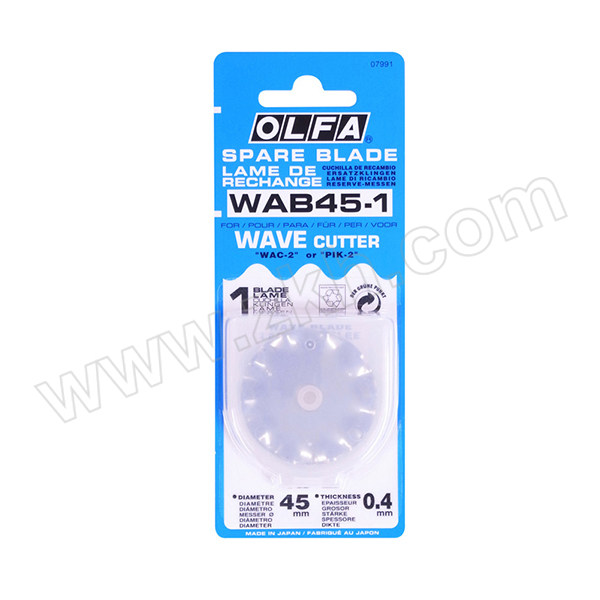 OLFA/爱利华 OLFA不锈钢波浪型旋转式切割刀刀片45mm
1片吸塑装/WAB45-1 WAB45-1 1盒