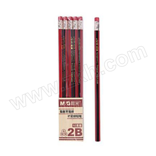M&G/晨光 六角红黑抽条木杆铅笔 AWP30804 2B 10支 1盒