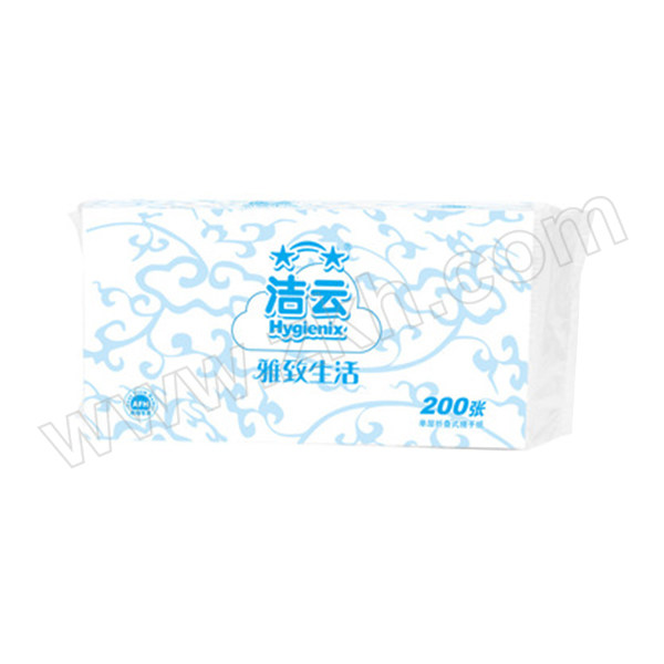 HYGIENIX/洁云 雅致生活单层三折擦手纸 15611101 230×225mm 200抽 内装20包 365g 1箱