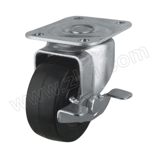 COLSON/科顺 2系列3"平底边刹软橡胶脚轮 2-3689-44BRK3 承载95kg  底板尺寸95*70mm 安装高度97mm 1个