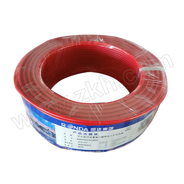 RONDA CABLE/朗达电缆 BV-450/750V-1×2.5 红色 100m 1卷 铜芯聚氯乙烯绝缘布电线
