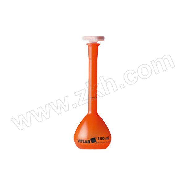 VITLAB PMP红色塑料容量瓶(A级) 671950 25mL 容许误差±0.04mL 高度115mm 1包