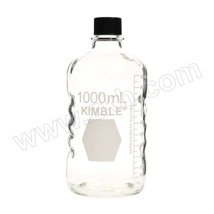 KIMBLE/肯堡 透明玻璃螺口试剂瓶附黑盖橡胶垫片 61110T-1000 1000mL 102×225mm 1个