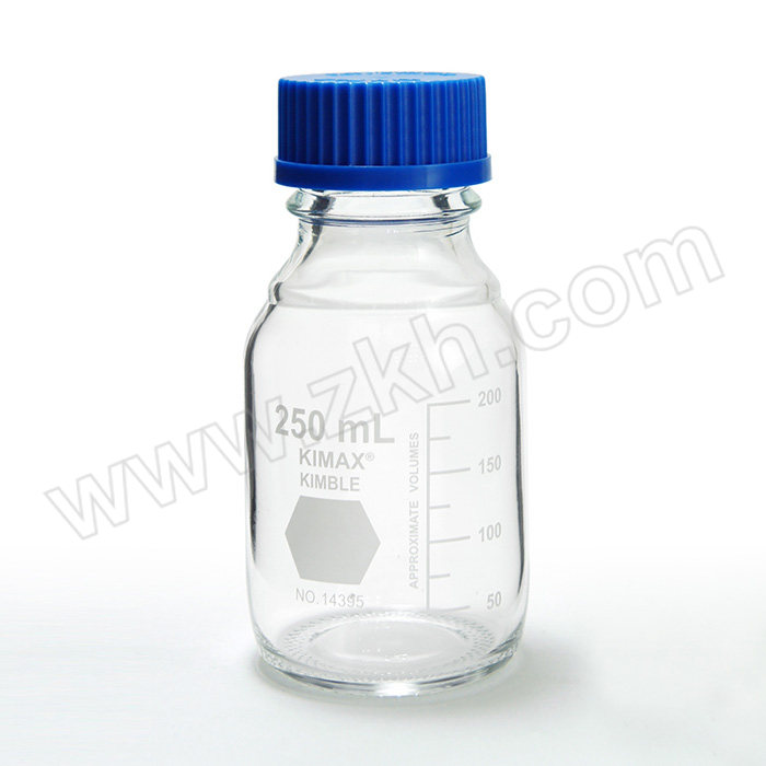 KIMBLE/肯堡 透明玻璃蓝盖试剂瓶 14395-250 250mL 70×143mm 1个