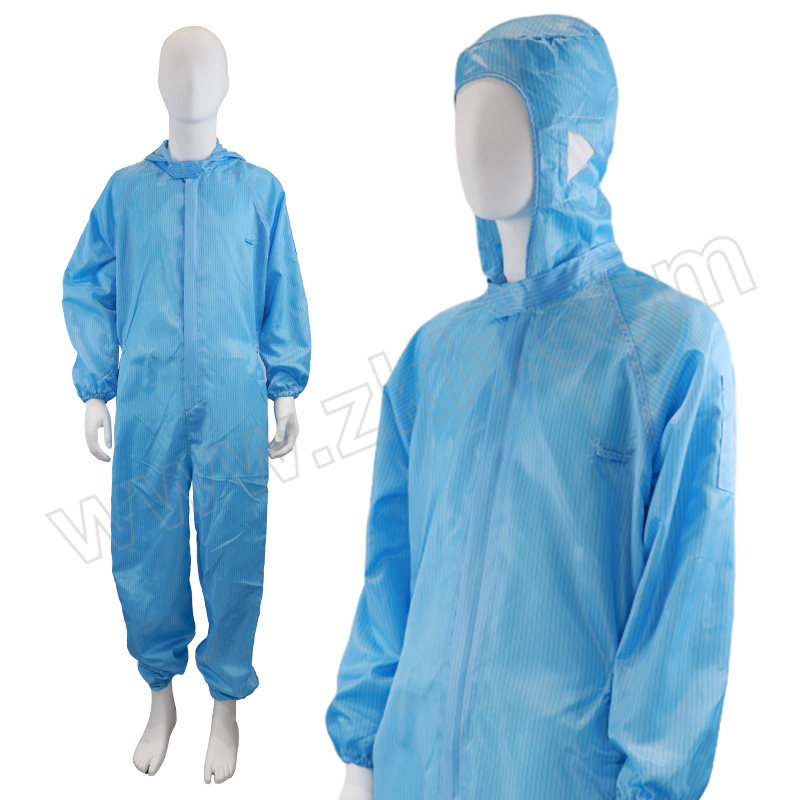 AIWIN 防静电条纹连帽连体服 F3S30 2XL(175) 蓝色 98%聚酯纤维+2%导电纤维 5mm条纹 EV 1件