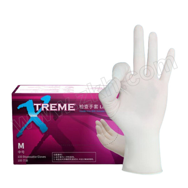 AMMEX/爱马斯 医用乳胶检查手套 XLFRT44100 M 无粉麻面 100只 1盒