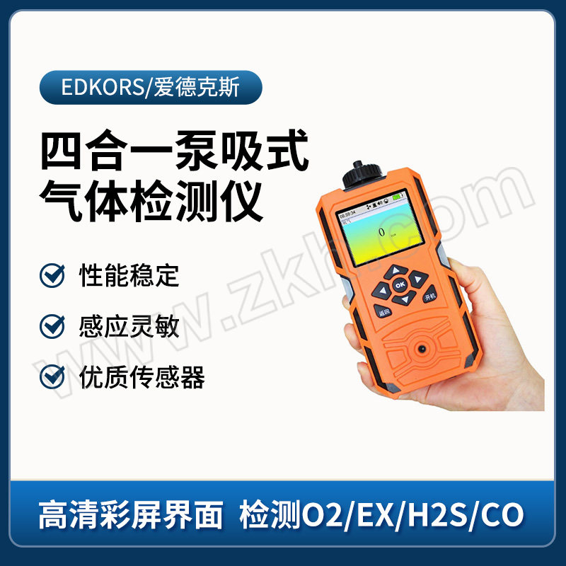 EDKORS/爱德克斯 四合一泵吸式气体检测仪(氧气/一氧化碳/硫化氢/可燃气体) X-4(BX) 高清彩屏界面+优质传感器 1台
