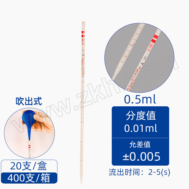TIANBO/天玻 刻度移液管(A级)吹出式 吹出式 透明 0.5mL 0.02mL 1个