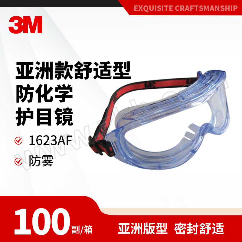 3M 亚洲款舒适型防化学护目镜 1623AF 防雾 1副